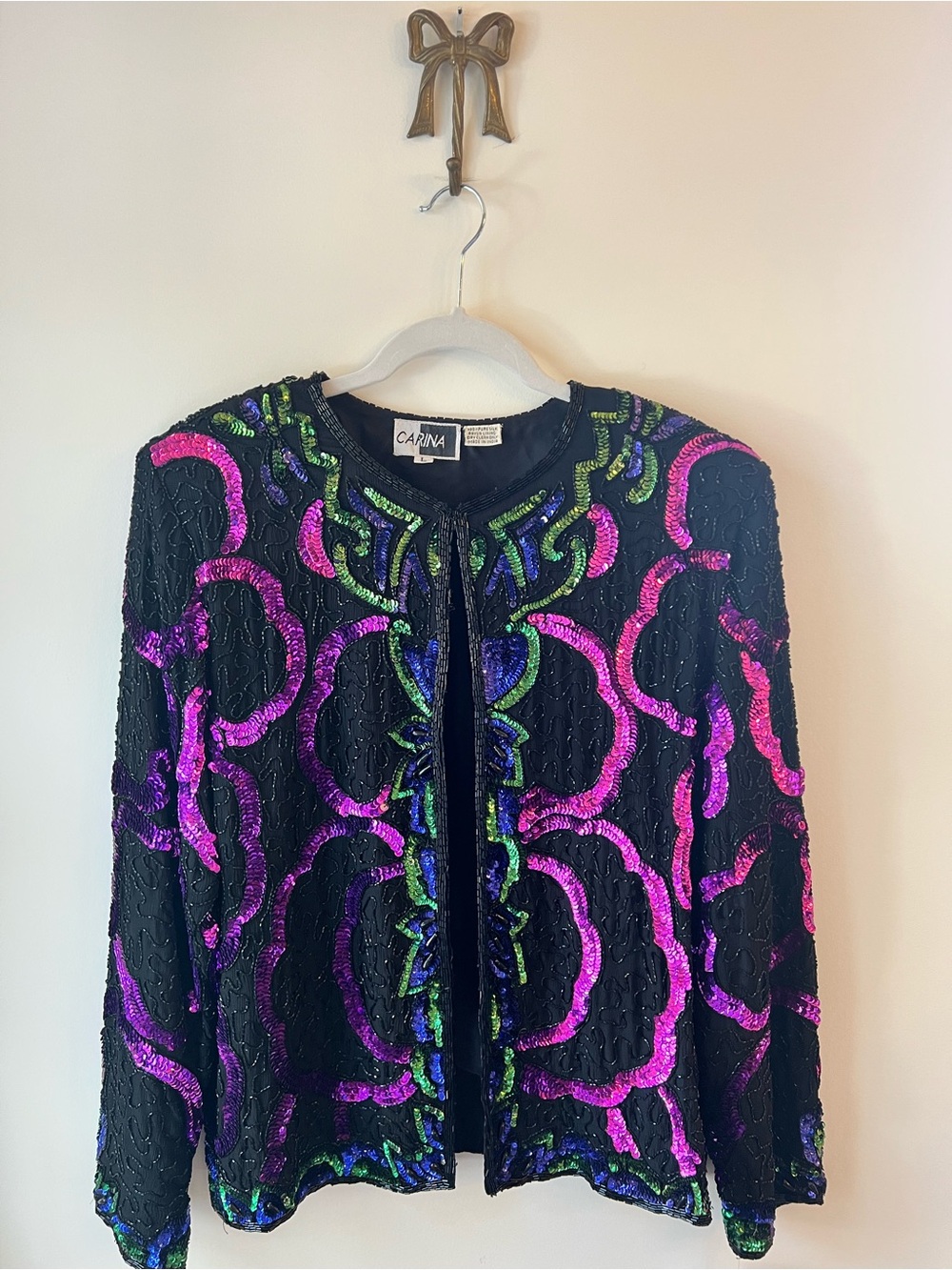 VTG NWT Carina Sequin Embellished Blazer Jacket Colorful Wearable Art Retro Y2K